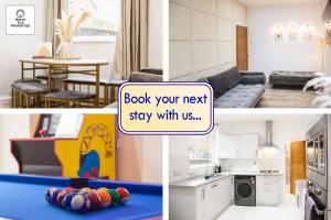 a collage of photos of a kitchen and a living room at Entire Luxury Home in Old Trafford, next to MUFC in Manchester