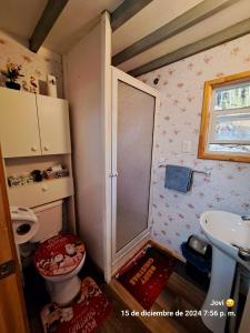a small bathroom with a toilet and a sink at Cabañas Atardecer Fandango in Chaitén +26 photos
