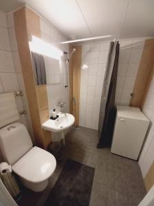 a small bathroom with a toilet and a sink at Apartment Little Mermaid, Pieni Merenneito in Rauma