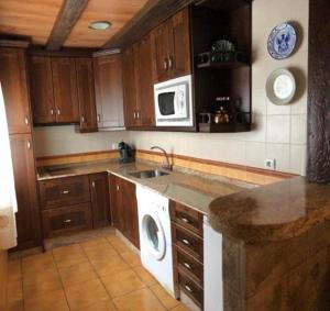 a kitchen with a sink and a washing machine at Naturaleza-confort in Arroyo Frio