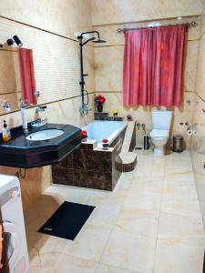 a bathroom with a tub and a sink and a toilet at Akhenaten Apartments in Luxor