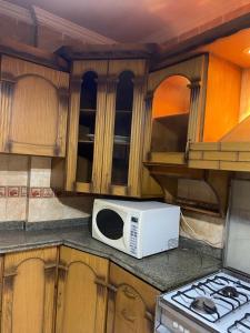 a kitchen with a microwave sitting on a counter at Z m abartment hotel in Giza