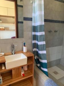 un bagno con lavandino e doccia di Balcones del Cabito 008 a La Paloma Altre 13 foto