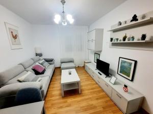a living room with a couch and a tv at Apartamento Obao in Ribadeo