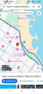 - une carte de l'emplacement de l'auberge de jeunesse dans l'établissement Hosteria mundo tablas, à Mar del Plata