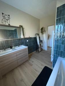 a bathroom with a sink and a mirror at Le nid douillet de Clermont ferrand in Clermont-Ferrand