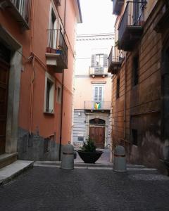 an alley with a building and a door with a plant at Casa a Scale in Sulmona
