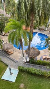 an overhead view of a swimming pool with palm trees at Suit Junior Emano 410 in Ixtapa
