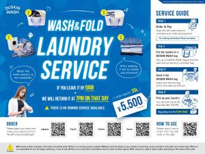 a flyer for a laundry service with the words wassie fold laundry service at APA Hotel & Resort Osaka Namba Ekimae Tower in Osaka