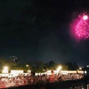 a crowd of people watching a fireworksestival at night at Mutsumi Konohana 601 むつみ庵此花 601 in Osaka