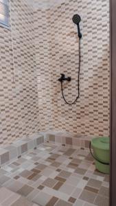 a bathroom with a shower and a toilet at Opheboat Villa and Cuisine Services in Accra