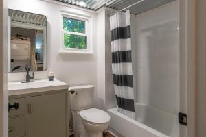 une salle de bain avec toilettes, lavabo et douche dans l'établissement The Deep Forest Green Cottage, à Cedar Mountain 21 autres photos