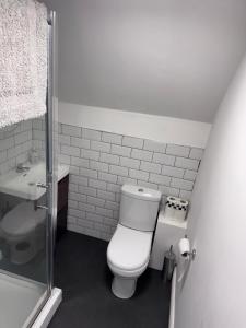 a small bathroom with a toilet and a sink at Stafford apartments in Stafford
