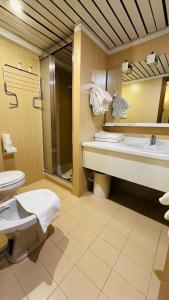 a bathroom with a toilet and a sink and a shower at Universo room 319 in Pré-Saint-Didier