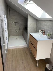 a bathroom with a shower with a sink and a shower at Grande Maison Luxeuil 6 chambres in Luxeuil-les-Bains