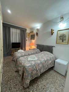 Un dormitorio con dos camas y un televisor. en Stanza con ottima posizione, en Roma