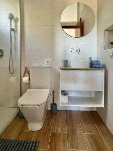 a bathroom with a toilet and a sink and a mirror at Estudio ideal para descansar in Santa Cruz de Tenerife +19 photos
