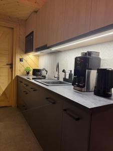 a kitchen with a sink and a counter top at Domek & Apartament Góralski z Jacuzzi Kościelisko in Kościelisko