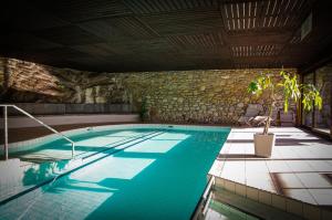 a swimming pool with a plant in the middle at Ferienwohnung D28 in Orselina