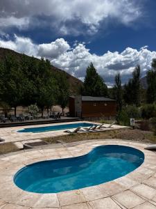 a large pool with blue water on a patio at Viví Potrerillos in Potrerillos