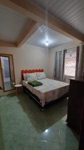 安格拉杜斯雷斯Casa de praia no paraíso de Angra!的一间卧室，配有一张大床和一扇窗户。