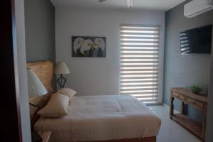 マサトランにある2br/2ba Condo 1 block to ocean! - Unit 4のベッドルーム1室(ベッド1台付)、窓(テレビ付) +19枚の写真