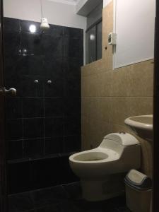 ein Badezimmer mit Toilette und Waschbecken in der Unterkunft Depa en 1er piso,cochera, close to the plaza and UNSCH in Ayacucho + 22 Fotos