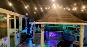 Zimmer mit einer Decke mit Beleuchtung und einer Bar in der Unterkunft Tampa Ybor Bungalow in Tampa