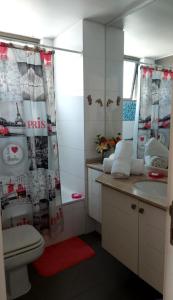 a bathroom with a toilet and a sink and a shower at HABITACIONES VIÑA CENTRO cerca del Mall Marina y de la Playa in Viña del Mar