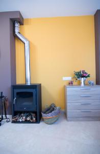 sala de estar con chimenea y TV en Apartament Bagà, en Bagá