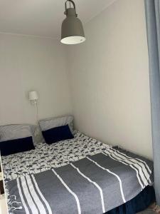 a bedroom with a bed with two pillows on it at Dzika Łąka in Nowęcin