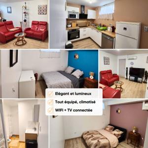 a collage of photos of a small apartment at Le refuge d'Albi - Charmant T3 lumineux et tout équipé in Albi