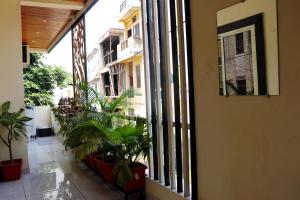 un balcón con plantas en macetas en un edificio en Hotel Adarsh Palace, en Maheshwar 17 fotos más