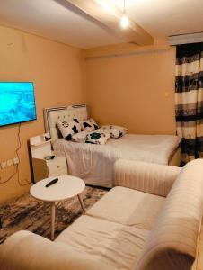 a living room with two beds and a couch at Executive Studio EBJ APARTMENTS in Nairobi