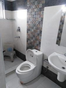 a bathroom with a toilet and a sink at Ooty Blue Mountain Villa Thalayathimund in Ooty