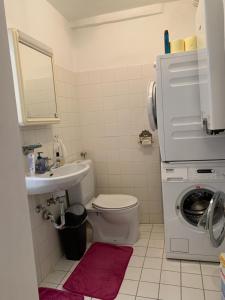 a bathroom with a toilet and a sink and a washing machine at three bedrooms in walking center in Vienna