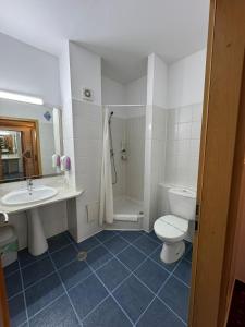 a bathroom with a sink and a toilet and a shower at Hotel Veștem in Veştem