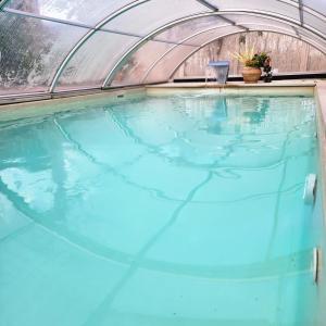 an empty swimming pool in a greenhouse at ברוגע אצל נוגה סוויטה עם בריכה פרטית in Moshav Ramot