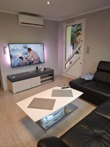 Televízia a/alebo spoločenská miestnosť v ubytovaní APARTAMENT WŁODEK