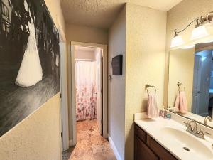 un baño con lavabo y espejo en Clearwater Luxe!, en Hot Springs 27 fotos más