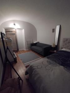 a living room with a bed and a couch at Chambre dans appartement Seez in Tignes