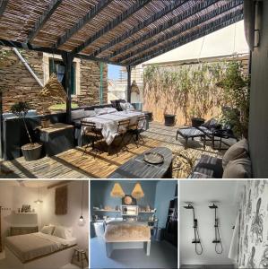 un collage di immagini di un patio con tavolo di Boho Chic in Central Mpatsi! a Mpatsi (Batsi)