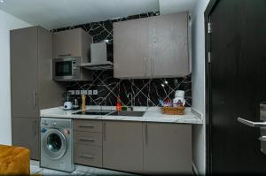 Aster Luxury Apt close to Airport & Mall with Rooftop pool & gym的厨房或小厨房