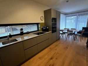 a kitchen and dining room with a table and chairs at Apartment in Cerny Dul near Ski Resort in Cerny Dul