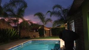a swimming pool in front of a house with palm trees at Da Vinci Palms in eMalahleni +34 photos