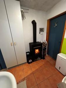 a living room with a stove in a room at Apartment Lan in Homec