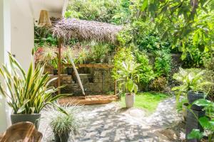 a garden with a bench and a bunch of plants at Plant Mama Guest House in Weligama +46 photos