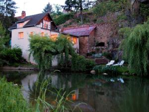 una casa con un laghetto di fronte a un edificio di Les Rives de l'Armançon a Semur-en-Auxois