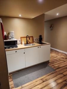 una cocina con fregadero y encimera en The Cozy Den, en Ingersoll