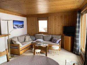 un salon avec un canapé et une télévision dans l'établissement Résidence Lachat - Bel appartement 3 pièces 5 personnes proche de Méribel centre MAE-0321, à Les Allues